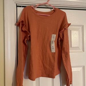 Kids Orange Ruffle Sleeve Top